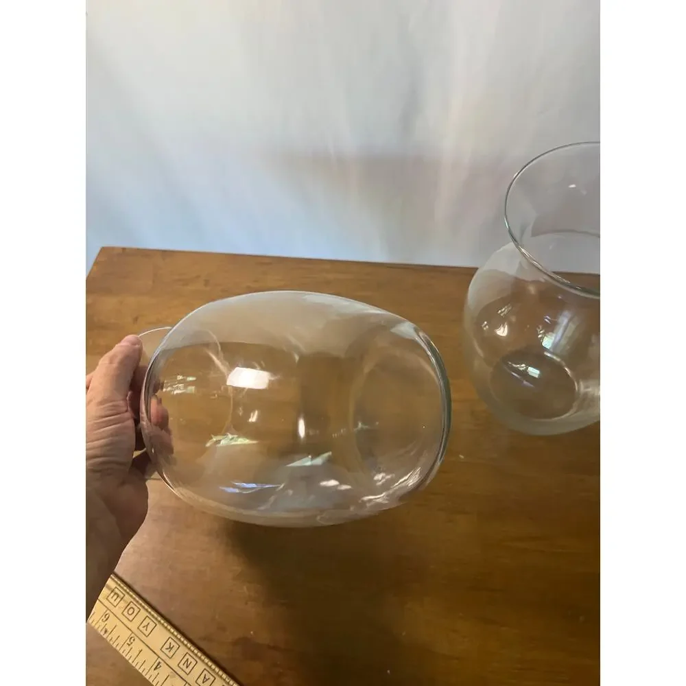 Clear Glass Bulbous Vase Pair Flared Rim Rounded Body Set of 2 Home Decor
